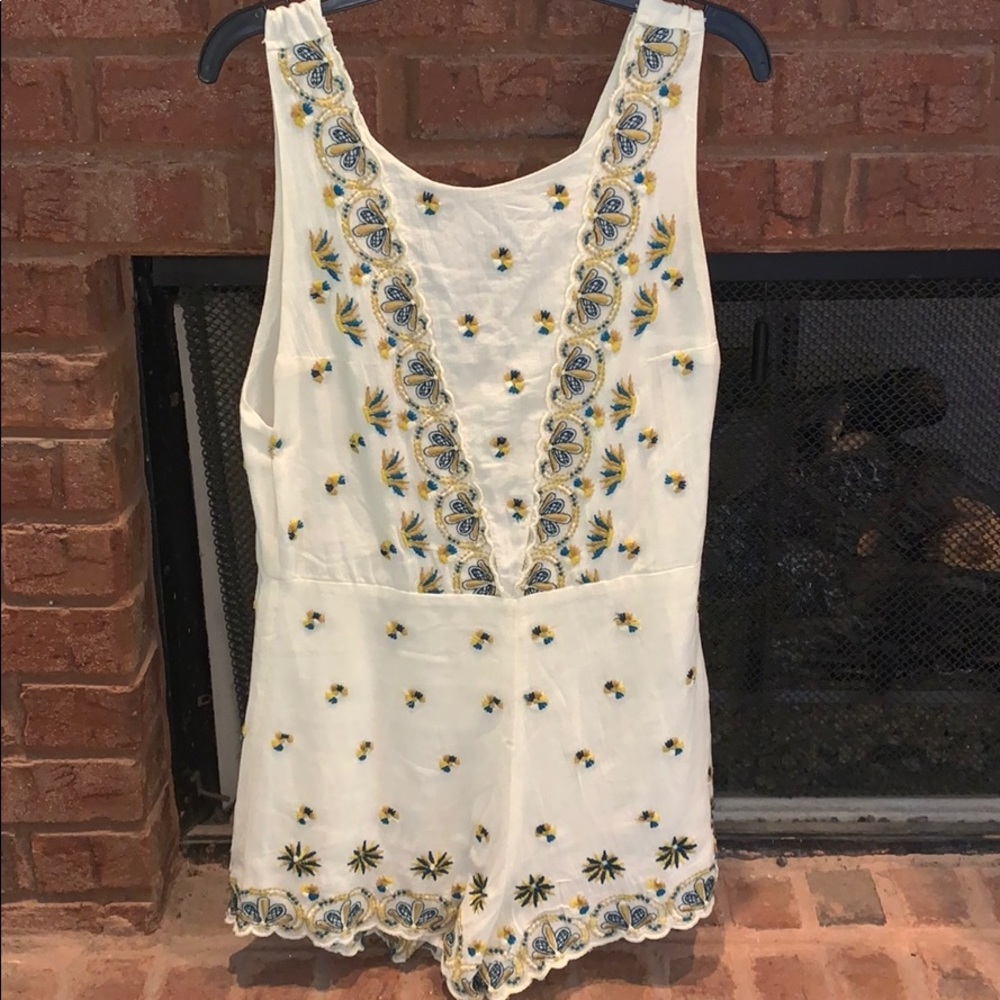 Free People White Romper with Flowers